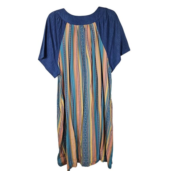 Go Softly Patio Dress 1X Southwestern Embroidered Pullover Pockets Boho Aztec - Picture 2 of 9